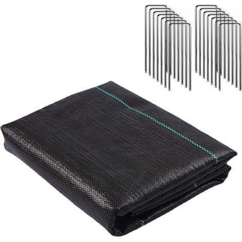 Toile de paillage 3x50FT avec 15 agrafes - Résistante aux UV - Empêche la croissance des mauvaises herbes - Bâche géotextile perméable à l'eau (1/5)