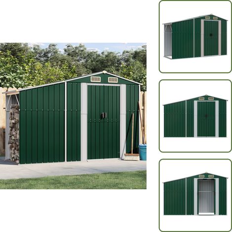 Gerätehaus Grün 277x93x179 cm Verzinkter Stahl - Gartenhaus - Gerätehaus - Outdooraufbewahrung - Werkzeuglager - Grünes Gartenhaus