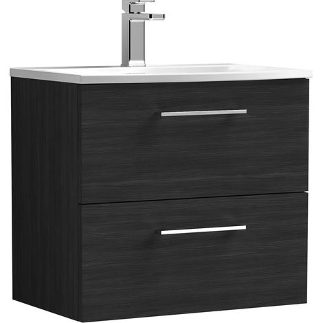 Balterley Modern Bathroom 2 Soft Close Drawer Wall Hung Vanity & Curved Basin, Charcoal Black, 600mm