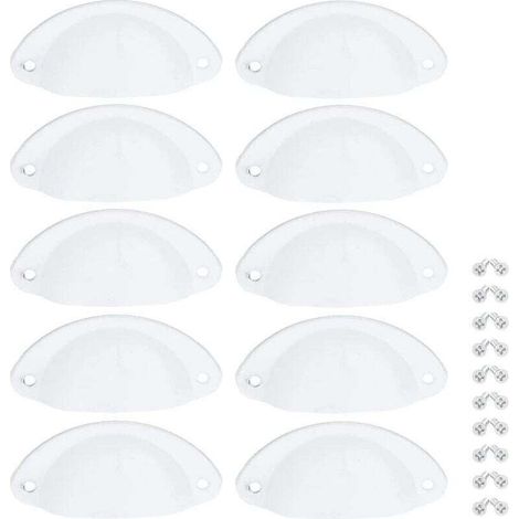 10 Pcs Poignée Blanc de Meuble Coquille Vintage Poignée pour Tiroir Armoire 82mm Bouton Porte Placard avec Vis (1/4)