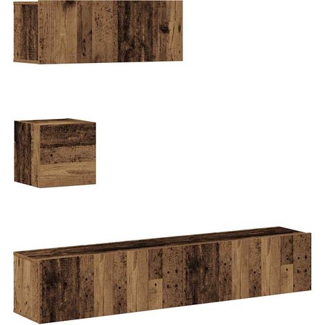 Maison Exclusive - Set Mobile TV 4 pz Montato a Parete Legno Antico in Truciolato (1/5)