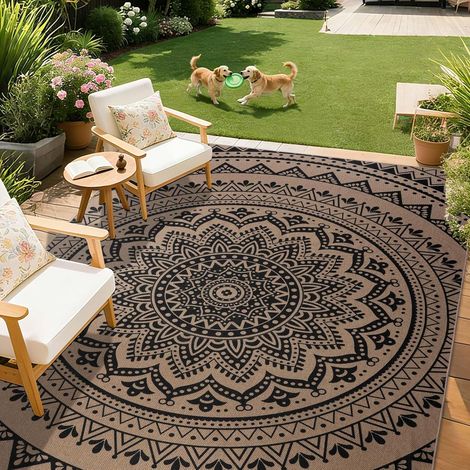 Tapis d'extérieur résistant aux intempéries 120x170cm Tapis de jute pour salon lavable sisal marron aspect jute pour balcon, cuisine, terrasse, jardin (1/5)
