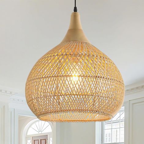 Bambou Et Bois Suspension Luminaire,Naturel Luminaires IntéRieur E27 Boho Cuisine Lampe Tissé à La Main Vintage Decoration Lustre salon Pour Chambre Salon (1/5)