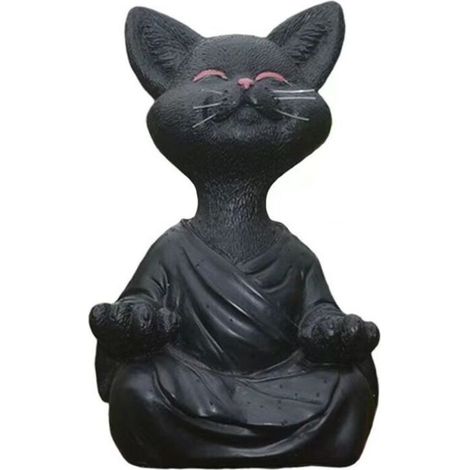 Meditationsstatue, Katzenstatue, Zen-Yoga-Dekoration, Figur, Kunstharz, Meditation, Yoga-Dekoration, Feng-Shui-Ornament, Skulptur, Sammlung, Kunsthandwerk, Rasen- und Gartendekoration (klein, schwarz) (1/4)