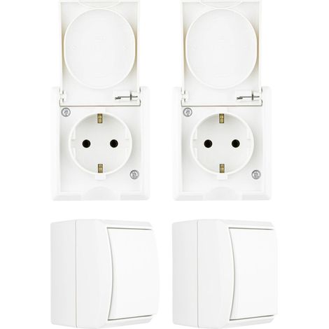 4tlg. Feuchtraum Steckdose Schalter Starter Set Weiß REV RITTER AquaForm Aufputz