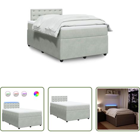 vidaXL LED-Beleuchtung - Boxspringbett mit Matratze Hellgrau 120x200 cm Samt (1/5)