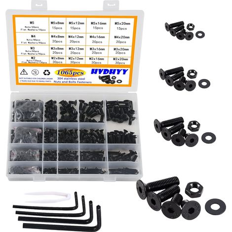 1065pcs Vis,Acier Au Carbone,Noir,M2 M3 M4 M5,Bricolage (1/5)
