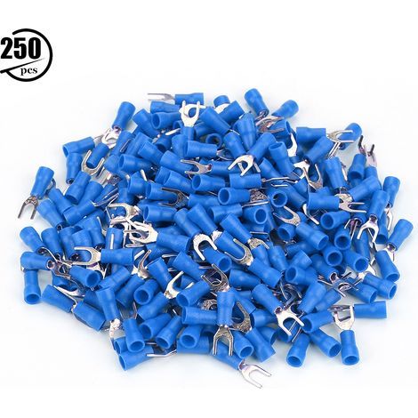 250 pièces de bornes de câble électrique isolées bleues, fourchettes à sertir pour connecteurs (1/5)