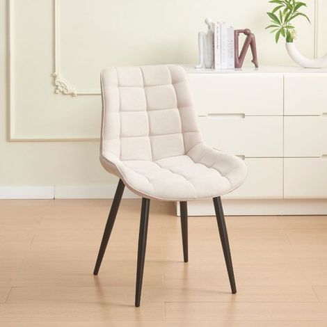 Set 4 Sedie Mika in tessuto beige con trama geometrica e struttura in metallo nero