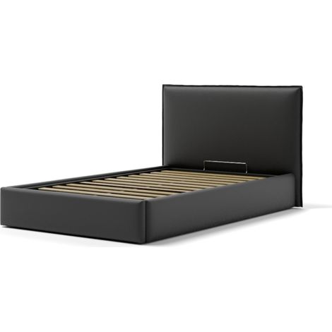 letto piazza e mezza contenitore "zoom" in ecopelle nero 120x190 cm (1/4)