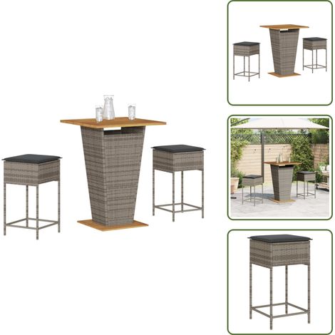 vidaXL Ensemble de bar de jardin 3 pcs et coussins gris résine tressée (1/5)