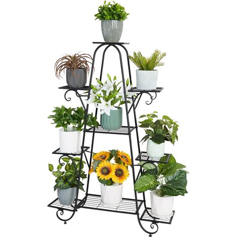 Blumenständer Metall 9 Ablagen Blumenregal Pflanzregal Pflanzentreppe für Innen Außen Deko, 130 x 90 cm