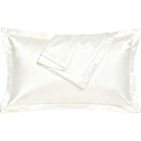 1PCS Taie d’Oreiller en Soie de mûrier 48x74 cm 40 Momme, protège Oreiller Luxe Blanche avec Rabat, hypoallergénique, Anti-frisottis, Soin Peau & Cheveux, Peaux sensibles, été/Hiver, idée Cadeau