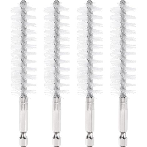 Brosse De Nettoyage À Fil Torsadé Nylon 19mm De Diamètre, 4Pcs Brosse De Tube Avec Tige Hexagonale 1/4 Pouce Pour Tubes, Ports, Roulements, Perceuse, Blanc (1/5)