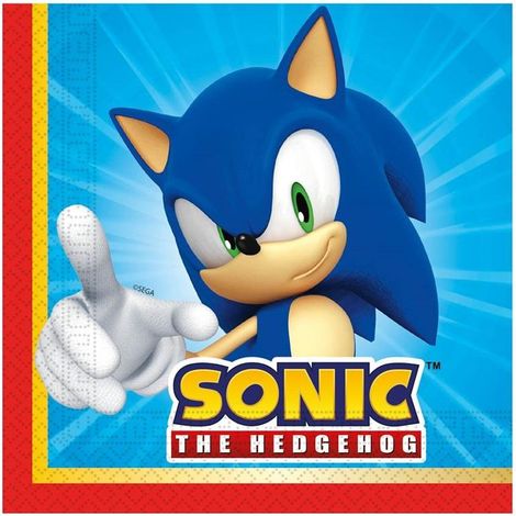Tovaglioli per festa di compleanno a tema Sonic Sega, 33x33 cm, 20 pezzi.