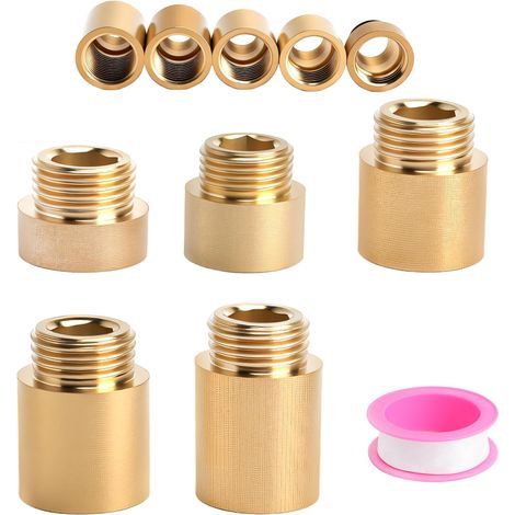 5-teiliges Messing-Wasserhahnverlängerungsset, 1/2 Zoll, Längen 10-30 mm, Außen-/Innengewinde, für Trinkwasser (1/5)