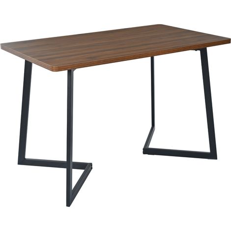 Mesa de comedor rectangular 117x68 cm de MDF con patas de metal negro efecto nogal (1/5)