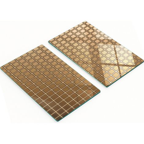 Juego de dos tablas de cocina decorativas de mosaico de vidrio color oro de 2x30x52 cm. (1/5)