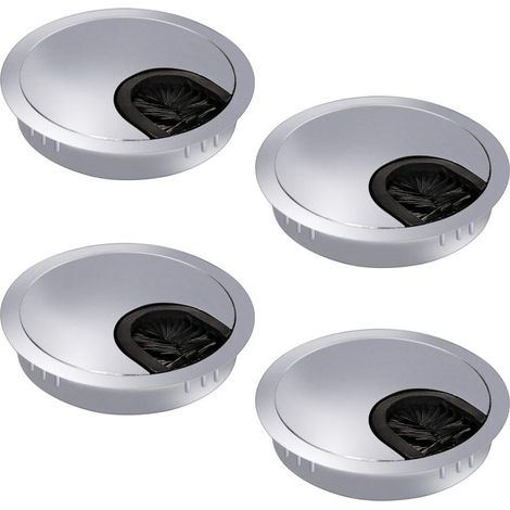 Lot de 4 passe-câbles de 60 mm - Passe-câbles - Goulotte de bureau avec joint à brosse pour bureau/bureau/plans de travail - Métal (1/4)