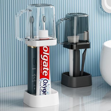 Porte-brosse à dents en polypropylène pour salle de bain, support pour bain de bouche, organiseur d'accessoires de salle de bain (blanc, noir) (1/3)
