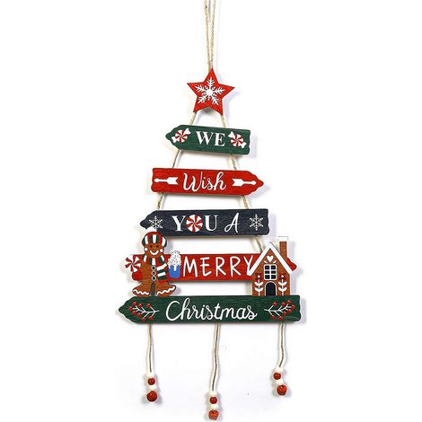 Plaque De Décoration Murale Noël - Arbre De Noël En Bois Avec Motif Festif - Pour Porte Fenêtre Mur Intérieur Extérieur - 1 Pièce (1/5)
