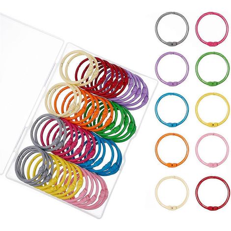 50 anneaux métalliques colorés pour classeur à feuilles mobiles, 1 1/5 pouce. (1/5)