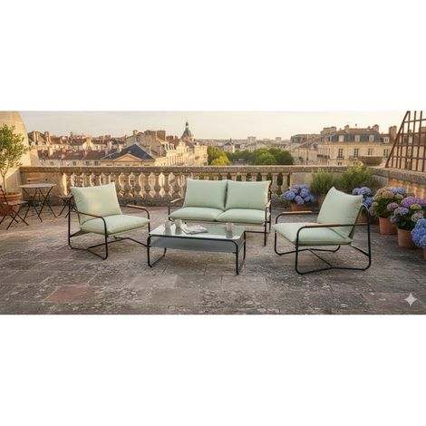 Salon bas de jardin - Aluminium - Proloisirs - 4 personnes - Graphite - Coussins inclus - XERES SET