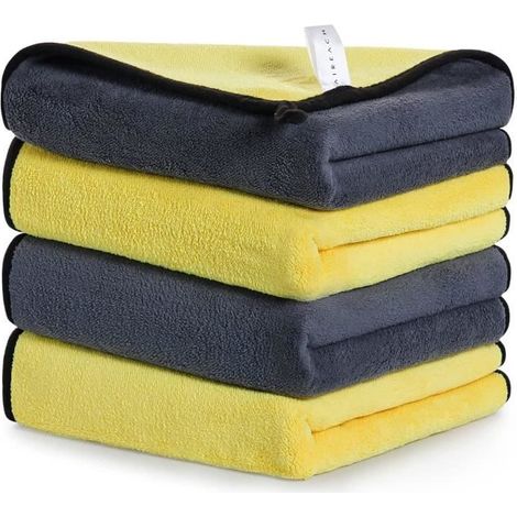 Chiffon Microfibre Voiture Lot de 4, Chiffon de Nettoyage Polissage Séchage pour l'Entretien de la Voiture en Tissu 30x30 CM (1/4)