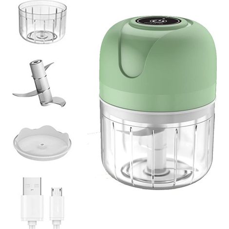 Tragbarer, kabelloser elektrischer Knoblauchzerkleinerer 250 ml – USB-aufladbar – 3 Edelstahlklingen – Für Gemüse, Obst und Fleisch – Cyan 250 ml (1/5)