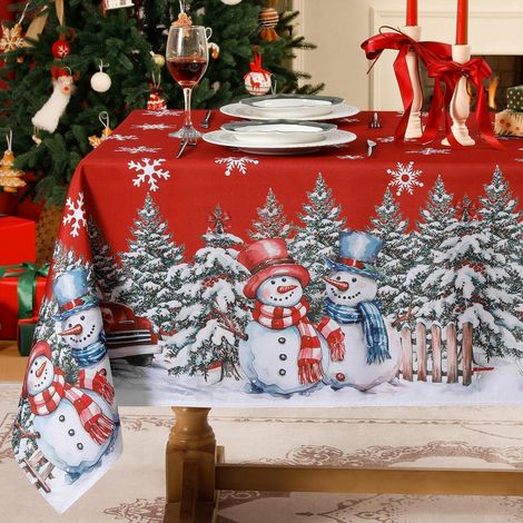 Weihnachts-Tischdecke abwaschbar 140x180 cm mit Schneemann-Motiv