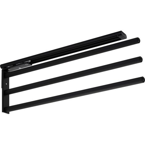 1 - Porte-Serviettes - Aluminium - Extensible Rotatif 3 Bras - Montage Sous Plan De Travail Ou Armoire - Noir Mat - 45x73cm