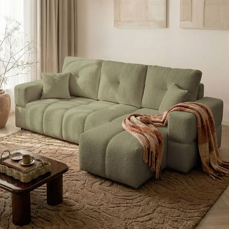 Ecksofa Schlafsofa Sofa DENISE in Stoff Centaur Moosgrün Ottomane Rechts (1/5)