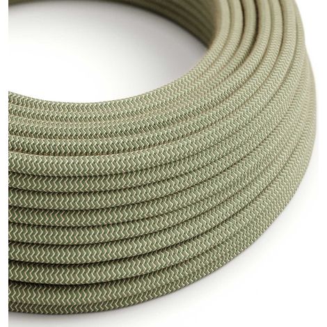 Creative-Cables, Cavo elettrico rivestito in tessuto, Verde Timo e Beige, 50 m, Sezione 2x0,75 mm², Rotondo, Cotone e lino