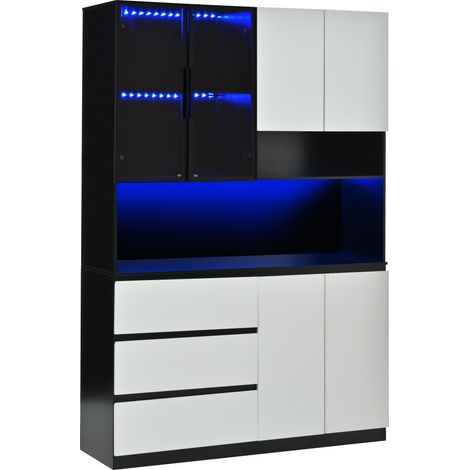 Meubles de cuisine, vitrines de cuisine avec éclairage LED, armoires multifonctions avec 3 tiroirs, 6 portes et étagères de rangement pour la vaisselle, un micro-ondes. Dimensions: B120.5×T40×H180CM (1/5)