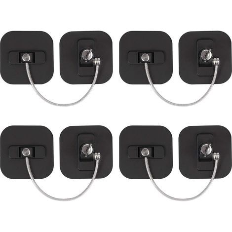 Verrou de fenêtre noir – Lot de 4 – Câble en acier inoxydable 182mm – Installation facile – Sécurise fenêtres et réfrigérateurs (1/5)