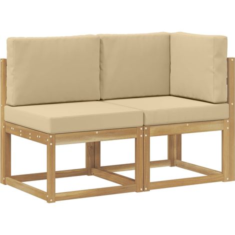 Outdoor Middle and Corner Sofa 2 Piece White Solid Acacia Wood vidaXL
