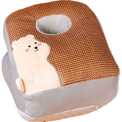 Coussin de bureau style cartoon, matelassé en rotin double face respirant, coton doux pour sieste au bureau, famille ou chambre, motif ours (1/5)