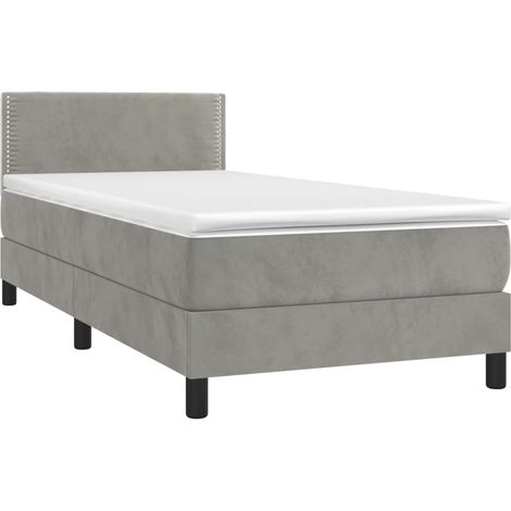 Struttura letto a LED con testiera a molle, materasso 90x200 cm, tessuto in velluto grigio chiaro TDL0208466
