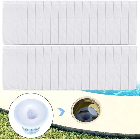 Accessoires de piscine (30 pièces blanches) Chaussettes de skimmer de piscine, filet de filtration réutilisables, chaussettes élastiques et résistantes en nylon, accessoires de piscine (1/5)