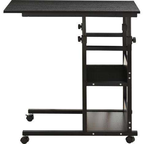Table d'appoint à roulettes 80 x 40 cm, forme en C, réglable en hauteur (3 niveaux, 72-82 cm), structure en métal, noire, idéale pour le salon ou la cuisine. (1/5)