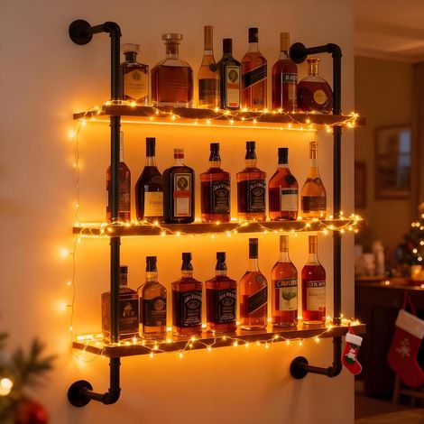 80 cm Porte-bouteilles De Vin Mural LED à 3 Niveaux pour Bar (1/5)
