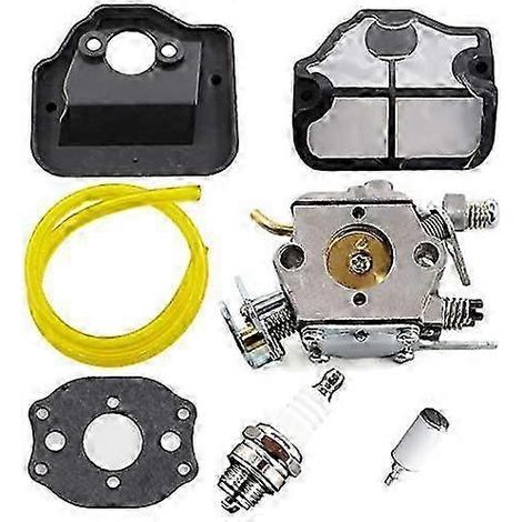 Carburateur pour tronçonneuse Husqvarna 36 41 136 137 141 142 (remplace les références 530071987, 530035482 et 530029811) et kit bougie d'allumage et filtre à air HWY (1/5)