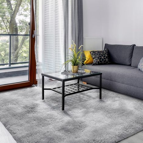 Tapis shaggy lavable 200x300 cm – Antidérapant en polyester – Poils longs moelleux pour salon, chambre, couloir – Gris clair (1/5)