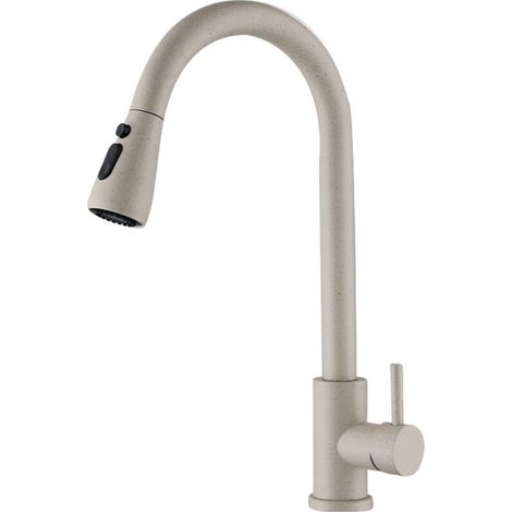 Robinet de Cuisine Extractible, Mitigeur d'Évier avec 3 Modes de Pulvérisation, Robinetterie Cuisine Monocommande Rotatif à 360° en Acier Inoxydable, Cartouche Céramique, Couleur Avoine (1/4)