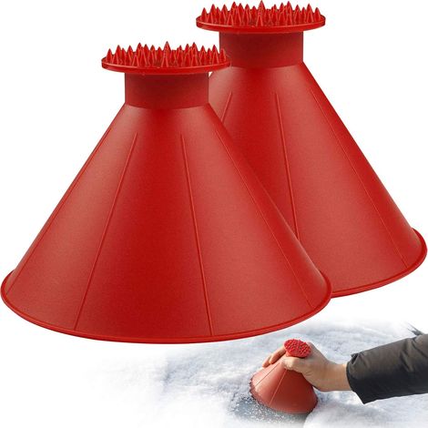 Essuie-neige 2 pièces pour voiture - Outil de dégivrage en forme de cône - Rouge (1/5)