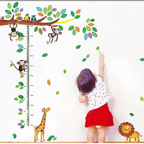 sticker Mural Tableau De Croissance Des Singes Et Des Animaux Pour Enfants, Sticker Dessin Anim Girafe De La Jungle, Amovible, Chambre De Maternel (1/5)