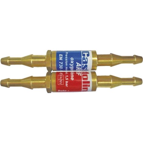 Castolin – Paire de stop feu oxygène/acétylène – Mécanisme de verrouillage sécurisé – Résistants aux chocs et à la chaleur – Compatibles avec tuyaux 6,3 mm et 10 mm