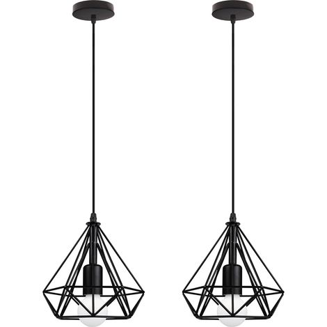 2PCS-Lámparas De Colgar De De Metal En Forma De Diamante 20CM Lámparas De Colgar Retro Industrial Lámparas De Techo Antigua Vintage Negro