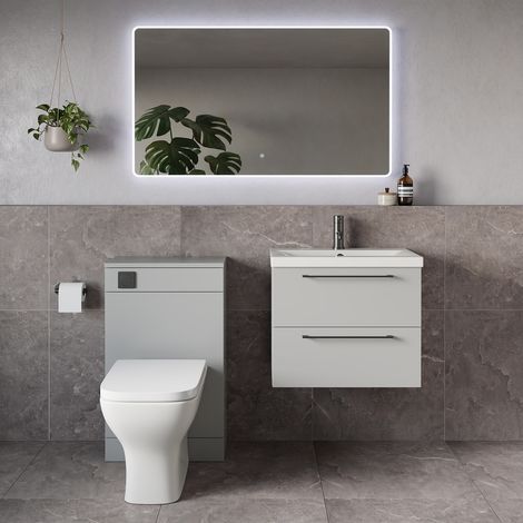 Napoli 390 Gloss Grey Pearl 1100mm Wall Mounted 2 Drawer Vanity Unit and Toilet Suite with Glide Basin - 1100mm - Gunmetal Grey 320mm HandleWith Kingston Toilet Pan and Seat