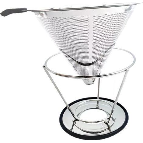 Filtre à Café Permanent en Inox sans Papier avec Tube Brosse de Nettoyage,Goutteur de Café Cône Réutilisable avec Double Maille en Inox et Anse en Silicone pour 1-4 Tasses (1/5)